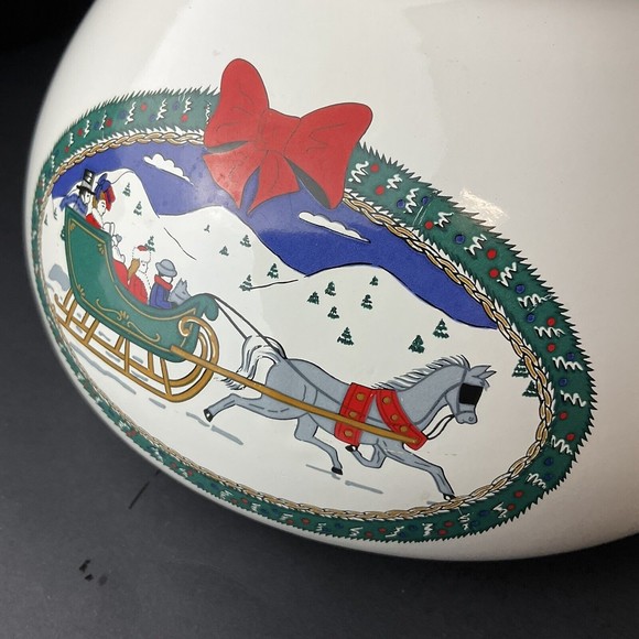 Vintage Mervyn's Porcelain on Steel Holiday Tradition Tea Kettle Winter Sleigh - Picture 8 of 13